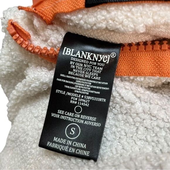 Blank NYC Fleece Leopard Print Faux Leather Trim Coat Jacket Beige Tan Sz Small - Picture 12 of 13